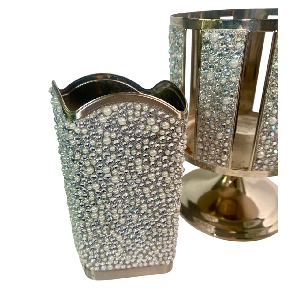 2 Bath & Body Works Tossed Gems Soap Holder Silver and 3 Wick Candle Holder - Picture 5 of 12
